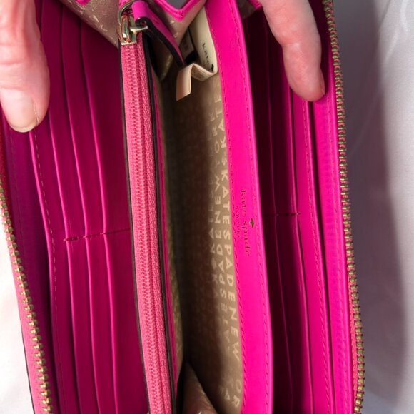 Kate Spade Bright Pink Long Zippy Zip Around Organization Leather Wallet Large - Picture 6 of 15